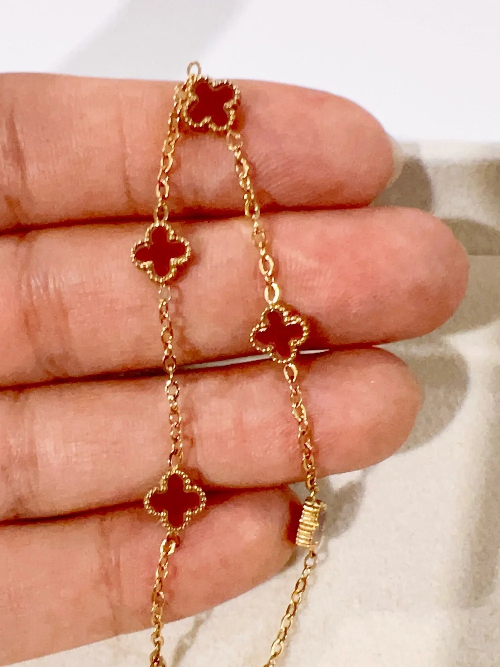 Gold-Tone Chain Bracelet with Deep Red Floral Charms